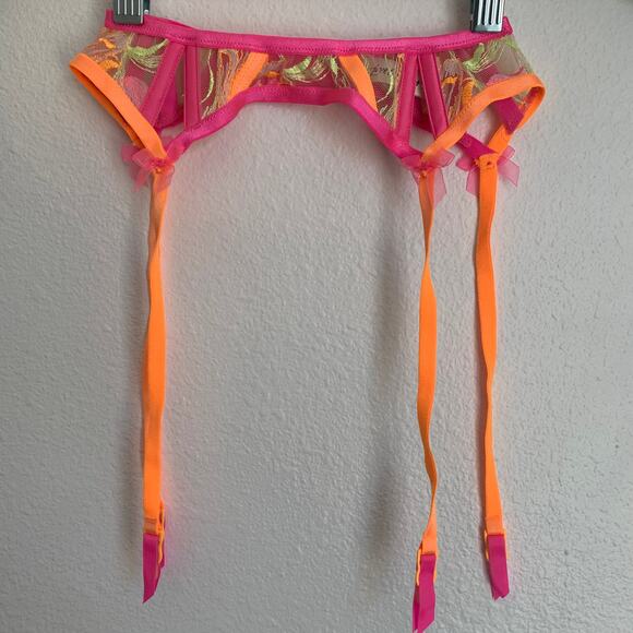 NEW For Love and Lemons Tulip Garter Belt in Neon Pink and Orange - Picture 3 of 10